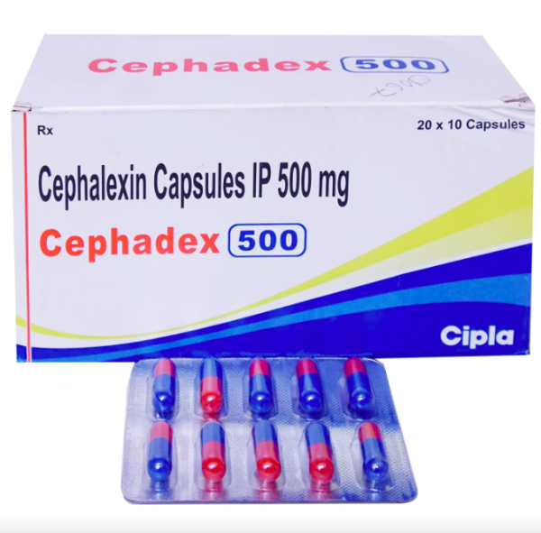 A box and a strip of Cefalexin  500mg Capsules