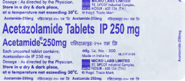 Box and blister strips of generic Acetazolamide (250mg)