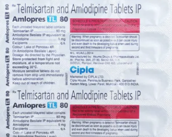 A blister of Telmisartan (80mg) + Amlodipine (5mg) Tab