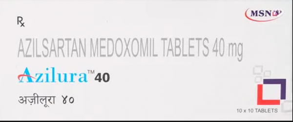 A box and a strip of Azilsartan medoxomil 40mg Tab