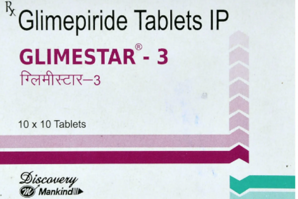 A box of Glimepiride 3 mg Tab