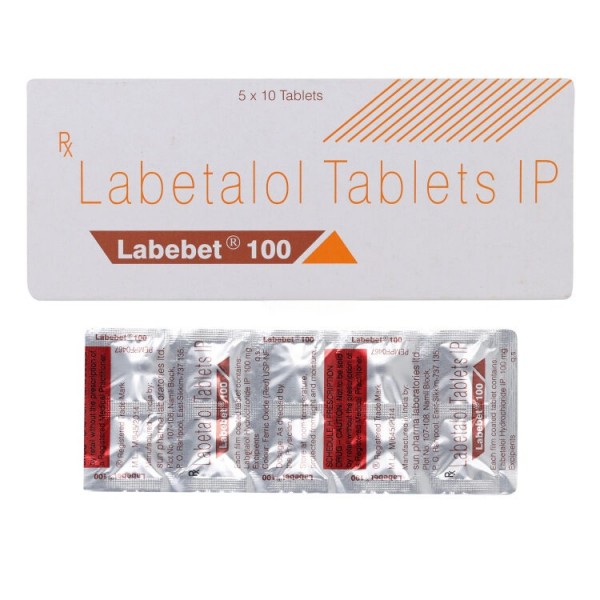 A box and strip of  Labetalol 100mg Tab