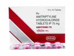 A box and strip of Amitriptyline 75mg Tab