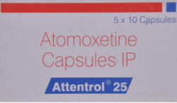 A box of generic atomoxetine 25mg Pills