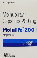 A bottle and a box of Molnupiravir 200mg Capsules