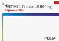 A box and a strip of Naproxen 500 mg Tab