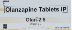 Box and blister strip of generic Olanzapine 2.5mg tablet