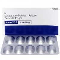 A box and strip of Sulfasalazine 1000mg Generic Tablets