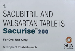 A box of Sacubitril (97mg) + Valsartan (103mg) Tab