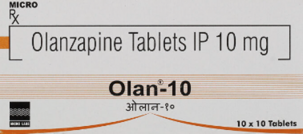 Box and blister strip of generic Olanzapine 10mg tablet