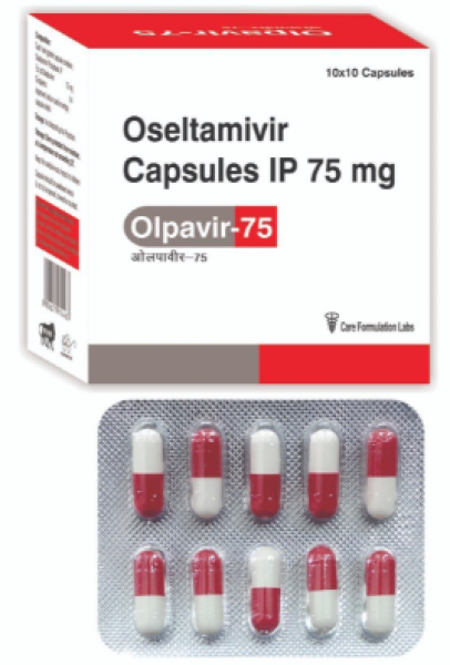 Box pack and a blister of Generic Tamiflu 75 mg  Caps - Oseltamivir Phosphate
